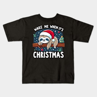 Wake Me When It's Christmas Cute Sloth Xmas Design Kids T-Shirt
